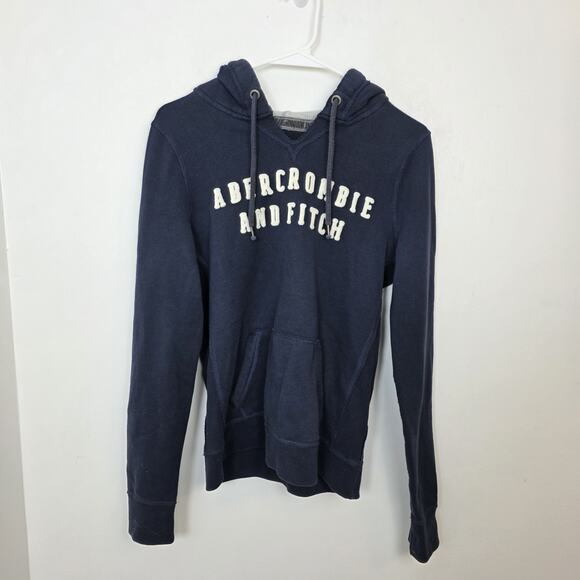Abercrombie & Fitch Tops - Abercrombie &‎ Fitch Navy White Y2K 2000s Lounge School Hoodie Pullover Size L